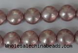 CSB181 15.5 inches 12mm flat round shell pearl beads wholesale