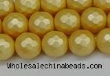 CSB1813 15.5 inches 10mm faceetd round matte shell pearl beads