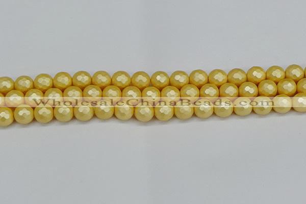 CSB1813 15.5 inches 10mm faceetd round matte shell pearl beads