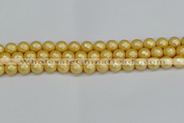 CSB1814 15.5 inches 12mm faceetd round matte shell pearl beads