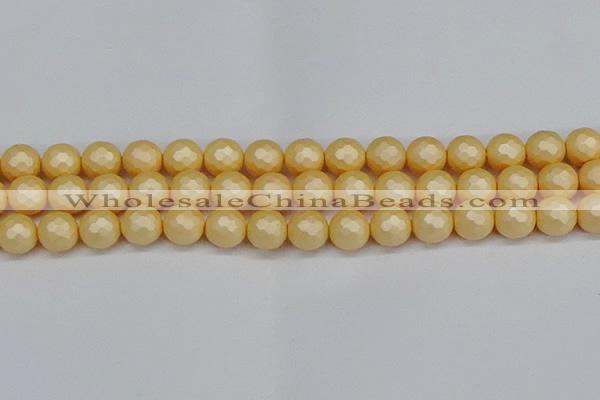 CSB1824 15.5 inches 12mm faceetd round matte shell pearl beads