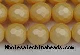 CSB1825 15.5 inches 14mm faceetd round matte shell pearl beads