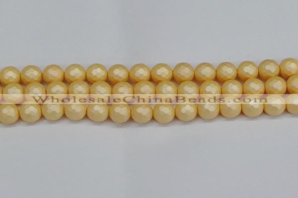 CSB1825 15.5 inches 14mm faceetd round matte shell pearl beads