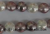 CSB184 15.5 inches 12mm flat round mixed color shell pearl beads