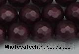 CSB1885 15.5 inches 14mm faceted round matte shell pearl beads