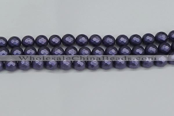 CSB1895 15.5 inches 14mm faceted round matte shell pearl beads