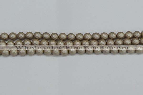 CSB1903 15.5 inches 10mm faceted round matte shell pearl beads