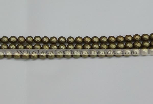 CSB1911 15.5 inches 6mm faceted round matte shell pearl beads