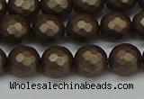 CSB1923 15.5 inches 10mm faceted round matte shell pearl beads