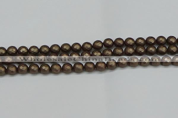 CSB1923 15.5 inches 10mm faceted round matte shell pearl beads