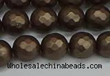 CSB1924 15.5 inches 12mm faceted round matte shell pearl beads