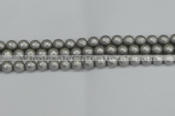 CSB1954 15.5 inches 12mm faceted round matte shell pearl beads