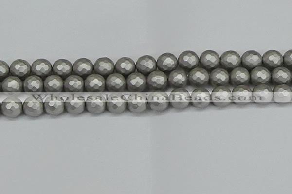 CSB1955 15.5 inches 14mm faceted round matte shell pearl beads