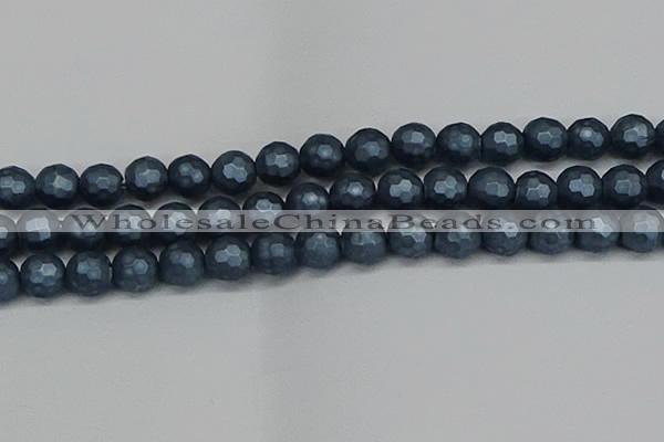 CSB1975 15.5 inches 14mm faceted round matte shell pearl beads