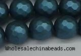 CSB1985 15.5 inches 14mm faceted round matte shell pearl beads