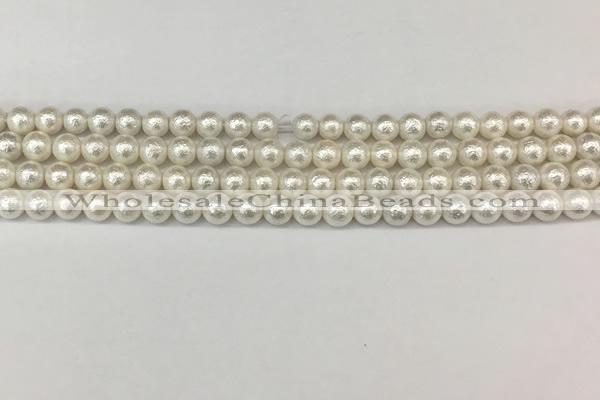 CSB2200 15.5 inches 4mm round wrinkled shell pearl beads wholesale