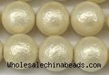 CSB2213 15.5 inches 10mm round wrinkled shell pearl beads wholesale