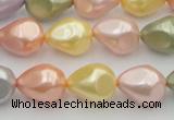 CSB416 12*15.5mm faceted teardrop mixed color shell pearl beads