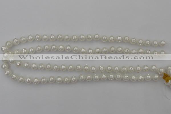 CSB426 15.5 inches 10mm round shell pearl with rhinestone beads