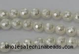 CSB450 15.5 inches 6mm faceted round shell pearl beads