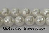 CSB453 15.5 inches 12mm faceted round shell pearl beads