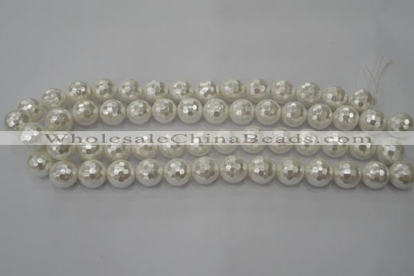 CSB453 15.5 inches 12mm faceted round shell pearl beads