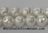 CSB454 15.5 inches 14mm faceted round shell pearl beads