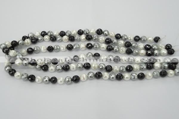 CSB471 15.5 inches 10mm faceted round mixed color shell pearl beads