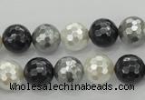 CSB472 15.5 inches 12mm faceted round mixed color shell pearl beads