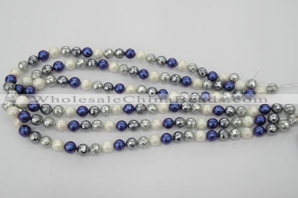 CSB481 15.5 inches 10mm faceted round mixed color shell pearl beads