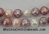 CSB491 15.5 inches 10mm faceted round mixed color shell pearl beads