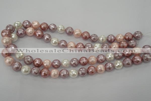 CSB492 15.5 inches 12mm faceted round mixed color shell pearl beads