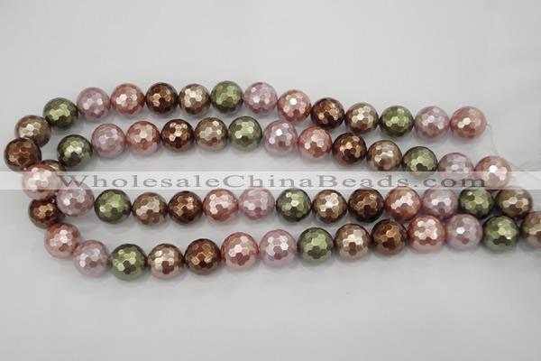 CSB504 15.5 inches 16mm faceted round mixed color shell pearl beads