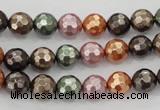 CSB510 15.5 inches 8mm faceted round mixed color shell pearl beads