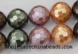 CSB514 15.5 inches 16mm faceted round mixed color shell pearl beads