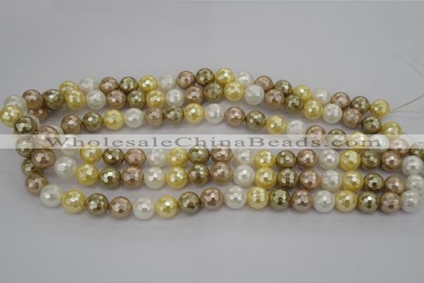 CSB521 15.5 inches 10mm faceted round mixed color shell pearl beads