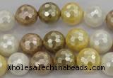 CSB522 15.5 inches 12mm faceted round mixed color shell pearl beads