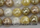 CSB523 15.5 inches 14mm faceted round mixed color shell pearl beads