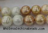 CSB611 15.5 inches 12mm whorl round mixed color shell pearl beads