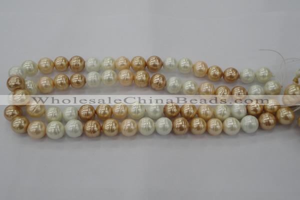 CSB611 15.5 inches 12mm whorl round mixed color shell pearl beads