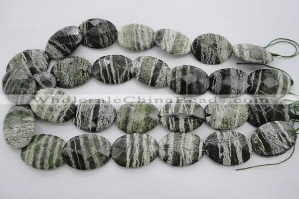 CSJ114 15.5 inches 22*30mm faceted oval green silver line jasper beads