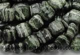 CSJ26 15.5 inches 10*10mm square green silver line jasper beads