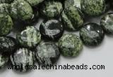 CSJ42 15.5 inches 12mm flat round green silver line jasper beads