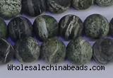 CSJ503 15.5 inches 10mm round matte green silver line jasper beads