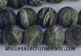 CSJ504 15.5 inches 12mm round matte green silver line jasper beads