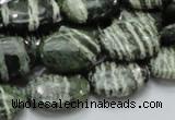 CSJ52 15.5 inches 13*18mm oval green silver line jasper beads