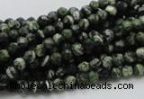 CSJ62 15.5 inches 4mm faceted round green silver line jasper beads