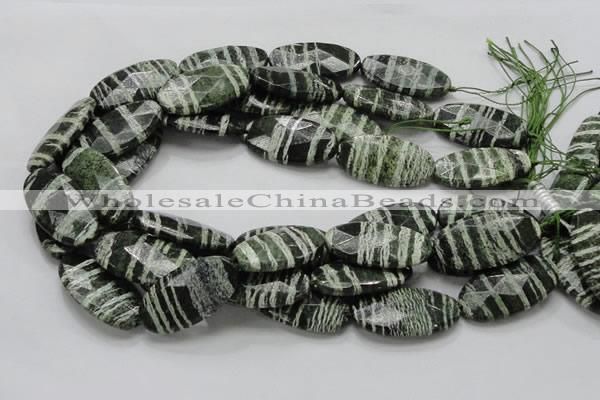 CSJ81 15.5 inches 20*40mm faceted oval green silver line jasper beads