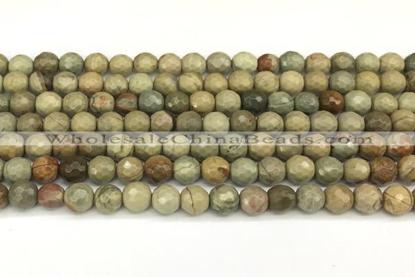 CSL171 15 inches 6mm faceted round silver leaf jasper gemstone beads