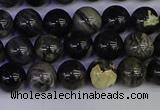 CSL211 15.5 inches 6mm round black silver leaf jasper beads